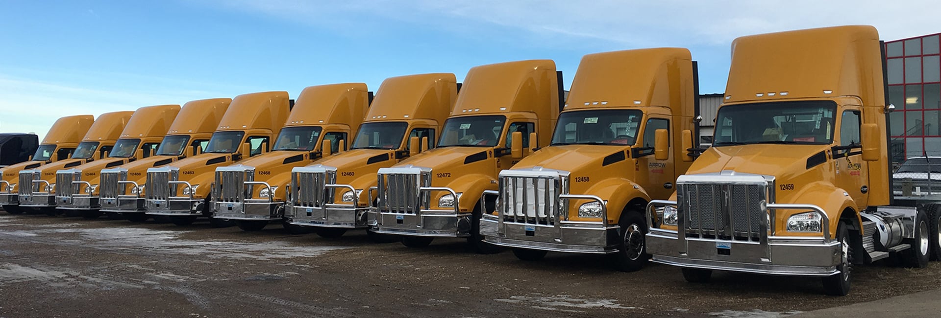 Long line up of truck front ends